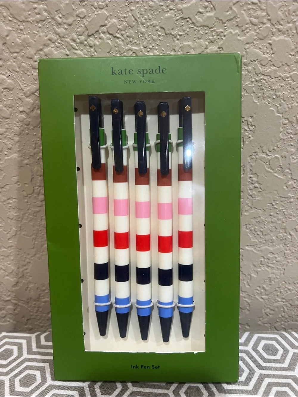 kate spade Multi-Stripe White Pens with Navy Accents